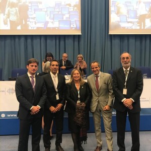 La Dra. Susana Medina de Rizzo en la conferencia en Naciones Unidas, junto a Pedro Pirani del Consejo de la Magistratura de la Nación, el Fiscal Diego Luciani, el Embajador argentino en Austria Rafael Gross, y el Diputado Nacional Pablo Tonelli.